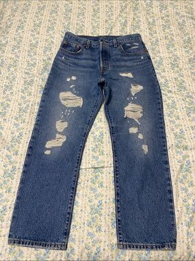 Levis 501 Jeans Womens 29x26 Original Cropped Fit Blue Denim Pants High Rise